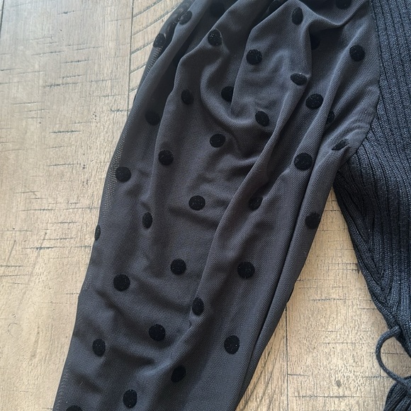 Ultra Flirt Black Sweater Dress With Sheer Polka Dot Sleeves - Picture 3 of 3